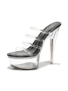 Clear Strappy Stiletto Heels Platform Sandals Ankle Strap Slip On Open Toe Women